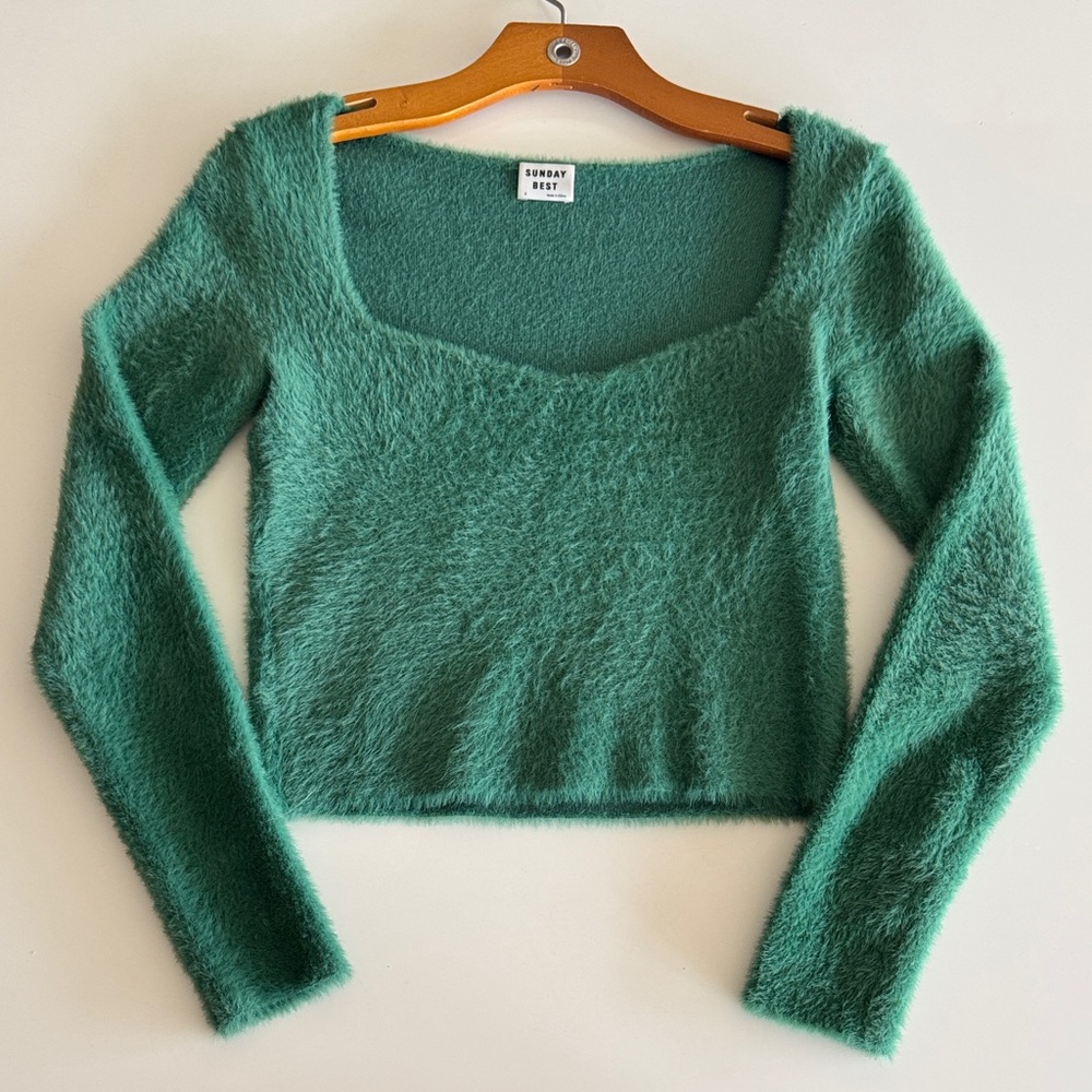 Sunday Best Teal Fuzzy Knit Top